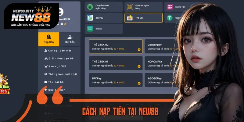 Các bước nạp tiền nhanh chóng, an toàn, hỗ trợ nhiều phương thức